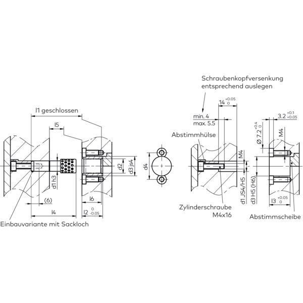 Geliefert mit: 
1x M4x16 (A-07000180), 
2x M4x8 (A-07007530)
Werkstoff der Kugeln: 
100Cr6 - 1.3505, gehärtet 62 bis 64 HRC;
Zentriersäule: 
16MnCr5, gehärtet 61 bis 63 HRC.